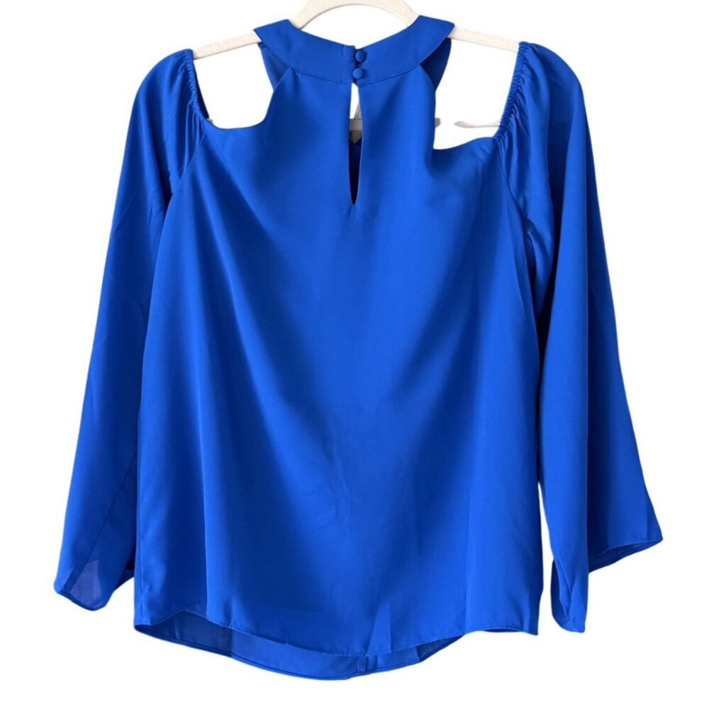 INC Halter Neckline Cold Shoulder Long Sleeve Keyhole Chest Blue Womens Top NWT - Picture 4 of 6